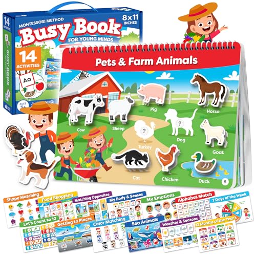 Montessori Busy Book for Toddlers Ages 3 and Up - Preschool Learning Activities Book - Pre K Kindergarten Educational Toys for 3 Year Old - My Preschool Busy Book Ages 3-4 4-8 5-7