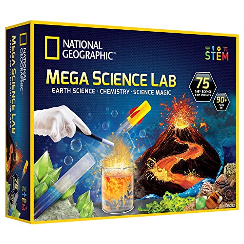 NATIONAL GEOGRAPHIC Mega Science Lab - Science Kit for Kids with 75 Easy Experiments, Featuring Earth Science, Chemistry Set, and Science Magic STEM Projects for Boys and Girls (Amazon Exclusive)