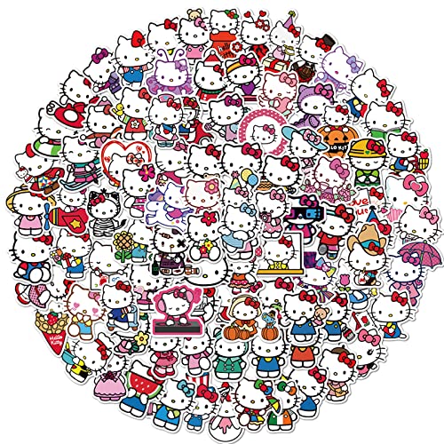 100Pcs Hello Kitty Stickers for Girl, Kawaii Cute Sanrio Cartoon Gifts for Kids, Waterproof Hello Kitty Decal for Teen Water Bottle, Laptop, Travel Case, Guitar, Phone, Skateboard, Bike, Scrapbook
