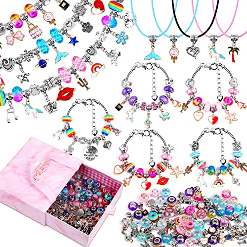 Mckanti 150 Pieces Charm Bracelet Making Kit for Girls, Charm Bracelets Jewelry Making Kit with Beads Bracelets Charms Necklace DIY Crafts Gifts Set for Teen Girls Kids Age 5-12