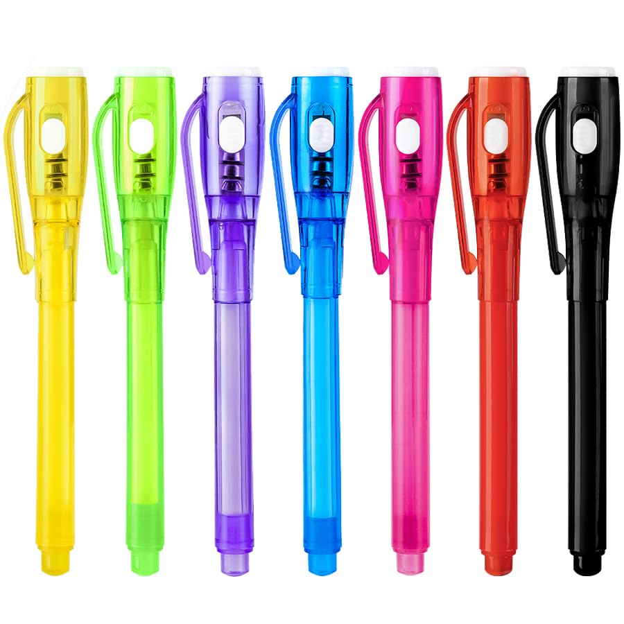 EODVICS Invisible Ink Pen, Upgraded Spy Invisible Ink Pen with UV Light Magic Marker for Secret Message and Kids Christmas Goodies Bags Toy (7pcs)