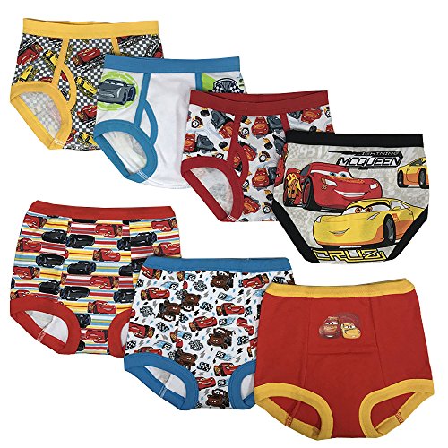 Disney Boys Pixar Cars Potty Pant Starter Kit With Stickers & Tracking Chart Sizes 18m, 2t, 3t, 4t Baby And Toddler Training Underwear, 7-pack Starter Kit (3 Training Pants+4 Briefs), 2T US