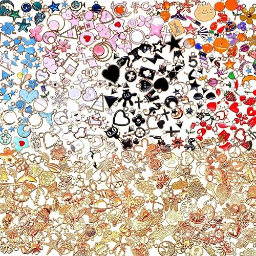 400Pcs Charms for Jewelry Making, Assorted Enamel Bracelet Bangle Charms, Mixed Bulk Metal Necklace Earring Charm for Jewelry Making