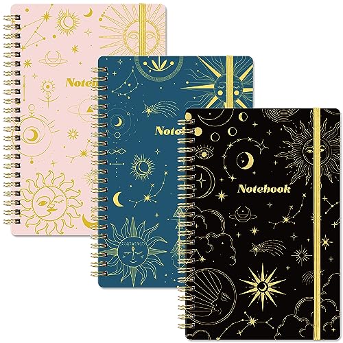 Tersus Spiral Notebook - 3 Pack A5 Lined Journal Notebook, Journals for Women, 6.3' x 8.3', 160 Pages, College Ruled Spiral Notebook with Back Pocket, Elastic Closure for Office, School & Home