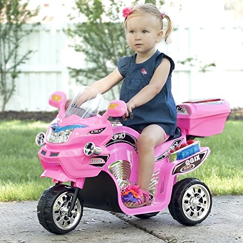 Lil' Rider Electric Motorcycle for Kids – 3-Wheel Battery Powered Motorbike for Kids Ages 3-6 – Fun Decals- Reverse- and Headlights (Pink), Large
