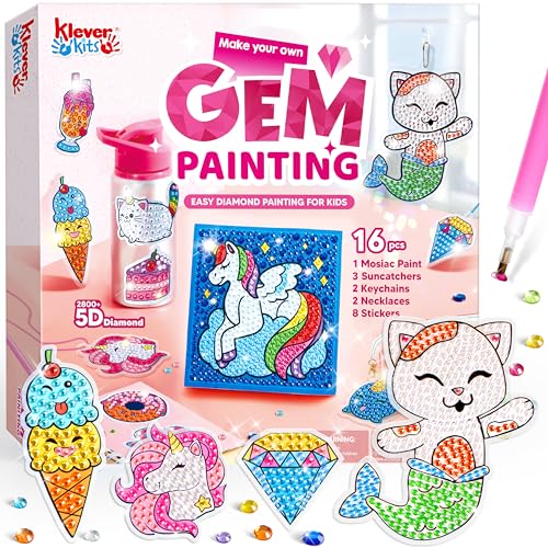Klever Kits Gem Art, Kids Diamond Painting Kit with 5D Gem, Arts and Crafts for Girls Ages 6-12, Gem Craft Activities Kits, Premium Diamond Art Gift Ideas for Girls Crafts Ages 6, 7, 8, 9, 10, 11, 12
