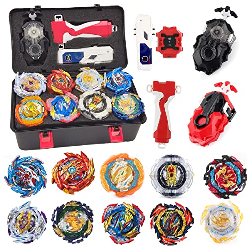 MUSTYBELT Bey Battling Top Burst Gyros Toy Set Toy Gift for Children Boys Ages 6 8 10 12+ Combat Battling Game 10 Burst Spinning Tops 3 Two Way Launchers Grip Starter