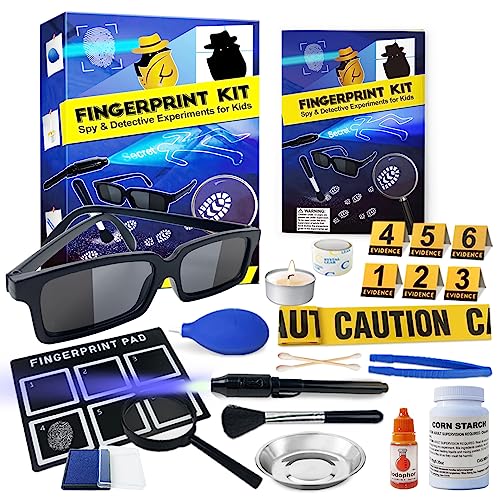 UNGLINGA Kids Spy Kit Detective Fingerprint Toys Gifts for 4 5 6 7 8 9 10 Years Old Boys Girls, Science Experiments Learning Educational Fingerprint Kit with Spy Glasses Detective Tools