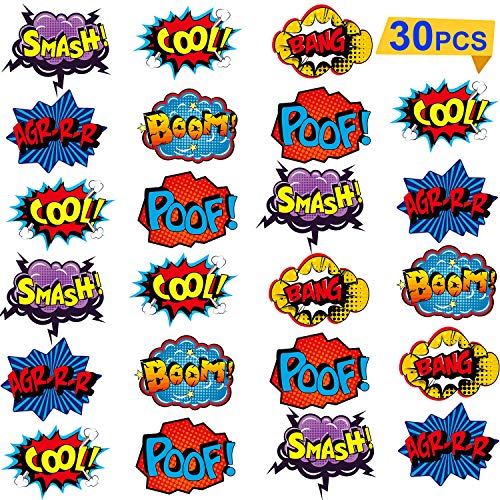 Blulu 30 Pieces Hero Themed Party Decorations, Fun Hero Sign Cutouts Theme Party Signs Paper Cardboard Cutouts for Hero Theme Party Birthday Party Baby Shower