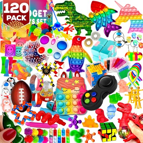 120 Pack Fidget Toys Set,Pop Sensory Party Favors Gifts for Kids Adults Boy Girl ADHD Autism Stress Relief Stocking Stuffers Autistic Bulk Goodie Bag Pinata Filler Treasure Box Classroom Prizes School