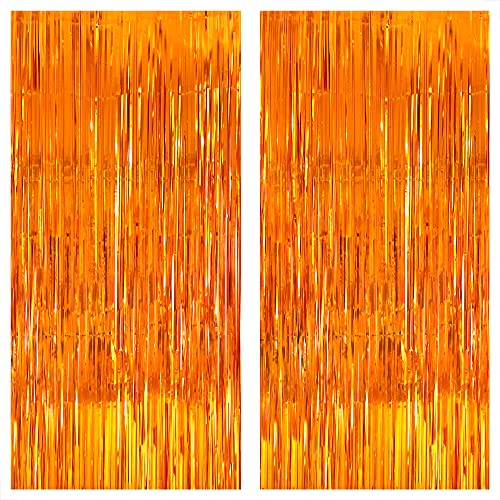 KatchOn, XtraLarge Orange Fringe Backdrop Curtain - 3.2x8 Feet, Pack of 2 Orange Backdrop | Orange Streamers for Basketball Party Decorations | Orange Party Decorations, Orange Birthday Decorations