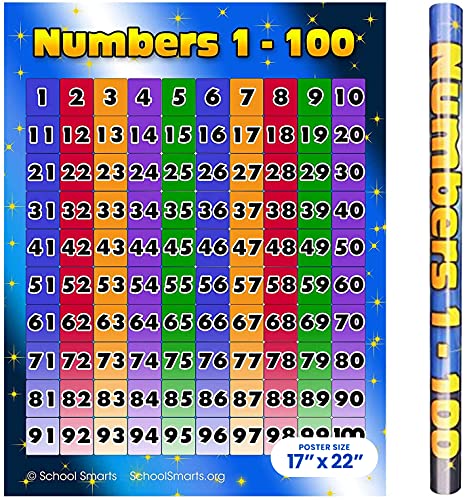 School Smarts Numbers 1-100 Chart for Preschool Kids - 17' x 22' Learn to Count to 100 Poster for Classroom or Home - Fully Laminated Durable Material