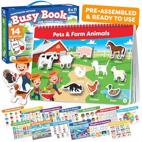 Montessori Busy Book for Toddlers Ages 3 and Up - Pre K Preschool Learning Activities Book - Kindergarten Educational Toys for 3 Year Old - My Preschool Busy Book Ages 3-4 4-8 5-7