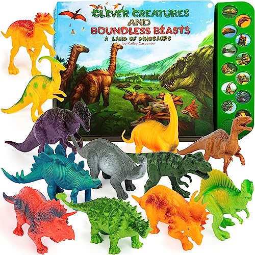 Li'l-Gen Dinosaur Toys for Kids 3-5 - Interactive Dinosaur Sound Book w/Realistic Roars & 12 Large Dinosaur Toys (7') - Interactive Set of Dino Toys for Kids 3+, Toy Dinosaurs for Toddlers (No Mat)