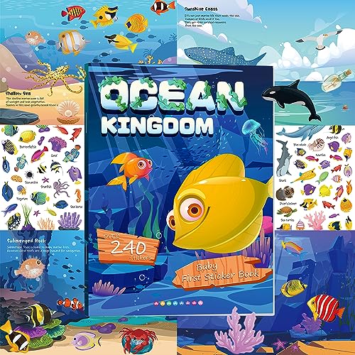 Ocean Animals Stickers Book for Kids (Over 240+ Pcs), 8 Different Funny Scenes, Activity Removable Stickers for Toddlers Birthday Party Gifts