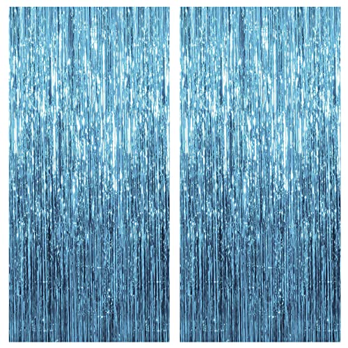 2 Pack Blue Streamers Party Decorations Blue Fringe Backdrop Ocean Themed Party Decorations Foil Curtain Backdrop Blue Birthday Decorations Ocean Party Decor Supplies