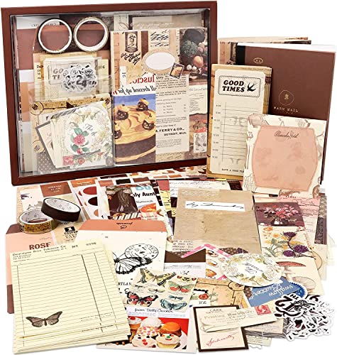 Draupnir Vintage Aesthetic Scrapbook Kit(346pcs), Bullet Junk Journal Kit with Journaling/Scrapbooking Supplies, Stationery, A6 Grid Notebook Graph Ruled Pages.DIY Gift for Teen Girl Kid Women.