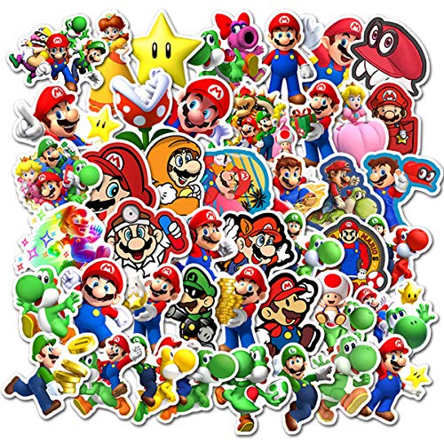 jjlin Super Mario Bros Stickers for Water Bottles 50 Pack Cute,Waterproof,Aesthetic,Trendy Stickers for Teens,Girls Perfect for Waterbottle,Laptop,Phone,Travel Extra Durable Vinyl (Mario)