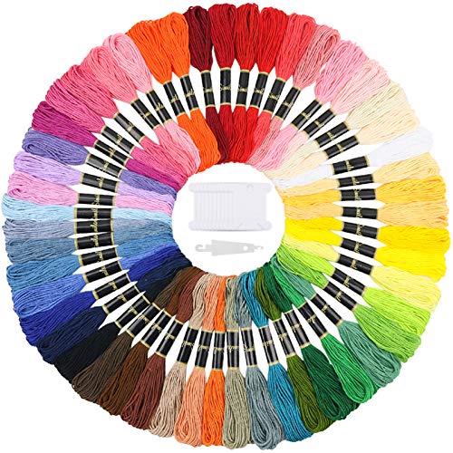 Similane Embroidery Floss 50 Skeins Cross Stitch Thread Rainbow Color Friendship Bracelets Crafts Floss with 12 Pcs Floss Bobbins and 1 Pcs Needle-Threading Tool